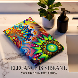 Contemporary abstract in multi colour monogram bath towel set