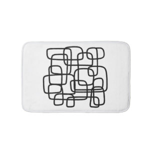 Contemporary Abstract Line Art Black And White Bath Mat