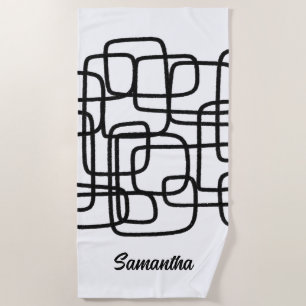 Contemporary Abstract Line Art Black And White  Beach Towel