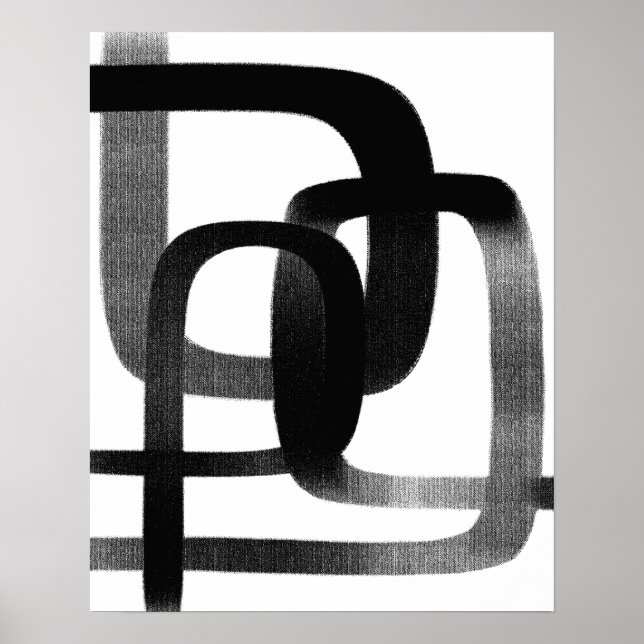 Contemporary Abstract Line Art Black And White  Poster (Front)