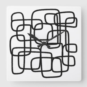 Contemporary Abstract Line Art Black And White Square Wall Clock