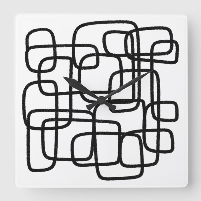 Contemporary Abstract Line Art Black And White  Square Wall Clock (Front)