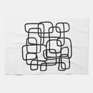 Contemporary Abstract Line Art Black And White Tea Towel