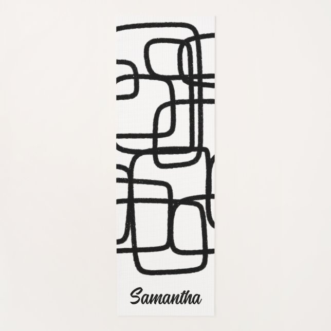Contemporary Abstract Line Art Black And White  Yoga Mat (Front)