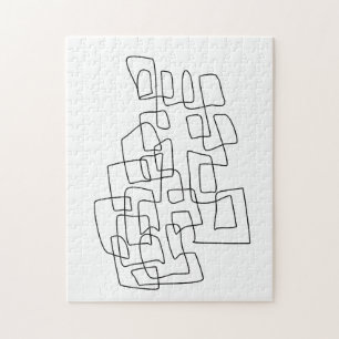 Contemporary Abstract Line Art in Black and White Jigsaw Puzzle