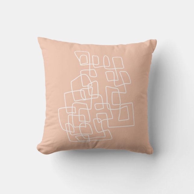 Contemporary Abstract Line Art in Pastel Peach Cushion (Front)