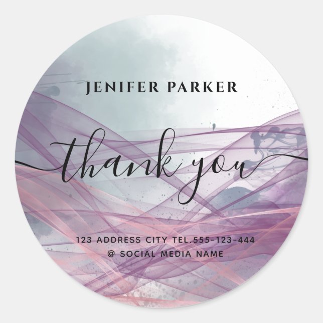 Contemporary abstract  modern script thank you  classic round sticker (Front)