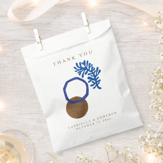 Contemporary Abstract Shapes Art Blue Tan Wedding  Favour Bag (Clipped)