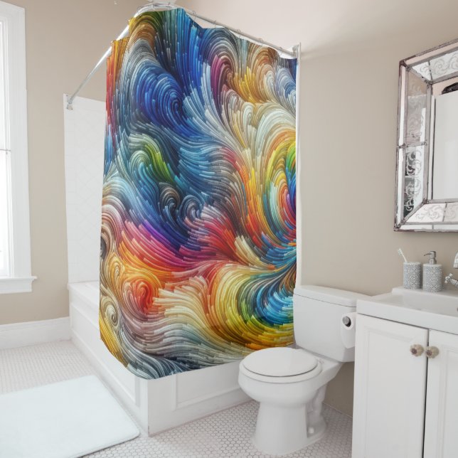 Contemporary Abstract Swirl Spectrum Shower Curtain (In Situ)
