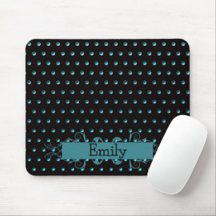 Contemporary Aqua Polka Dots With Name Mouse Pad