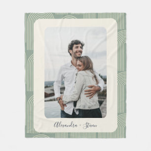 Contemporary Arch Line Art Sage Personalised Photo Fleece Blanket