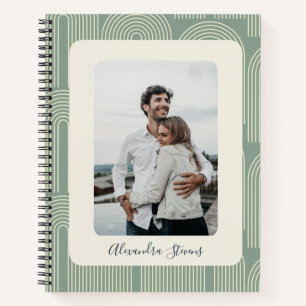 Contemporary Arch Line Art Sage Personalised Photo Notebook