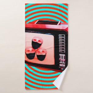 Contemporary art collage. Tv news Corona virus con Bath Towel