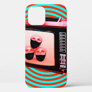 Contemporary art collage. Tv news Corona virus con iPhone 12 Case