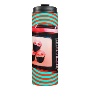Contemporary art collage. Tv news Corona virus con Thermal Tumbler