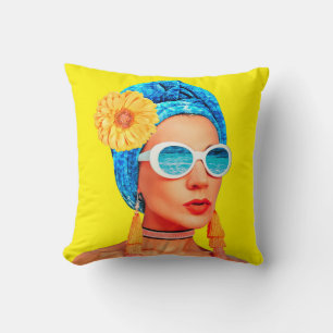 Contemporary art collage. Vacation fashion Girl Cu Cushion