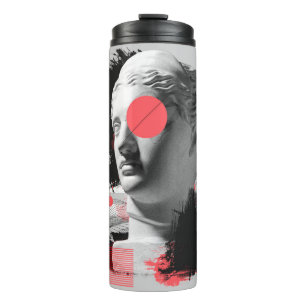 Contemporary art collage with antique statue head thermal tumbler