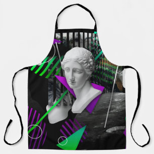 Contemporary art collage with plaster head statue apron