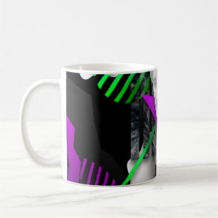 Contemporary art collage with plaster head statue coffee mug