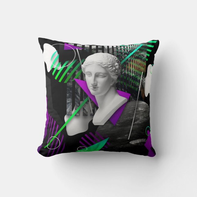 Contemporary art collage with plaster head statue  cushion (Front)