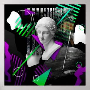 Contemporary art collage with plaster head statue  poster