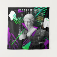 Contemporary art collage with plaster head statue