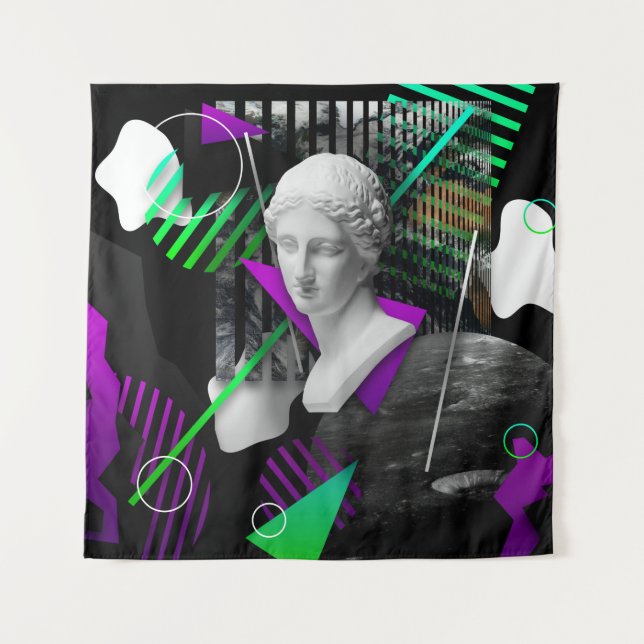 Contemporary art collage with plaster head statue  tapestry (Front)