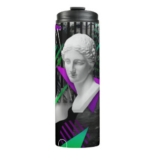 Contemporary art collage with plaster head statue  thermal tumbler