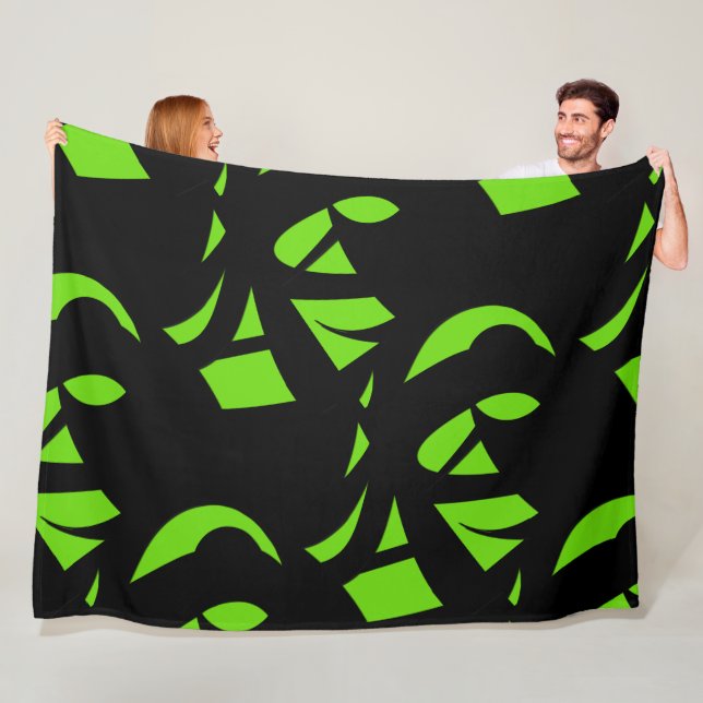 Contemporary Art Green / Black Fleece Blanket (In Situ)