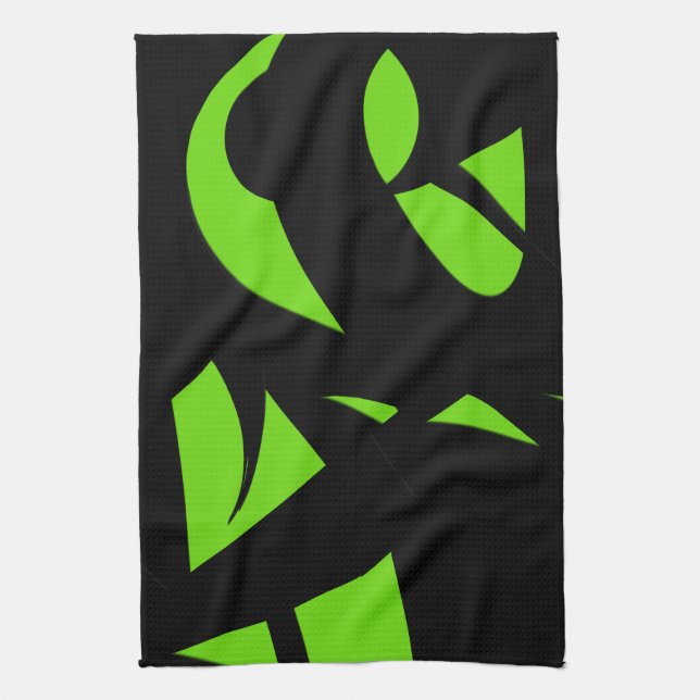 Contemporary Art Green / Black Tea Towel (Vertical)