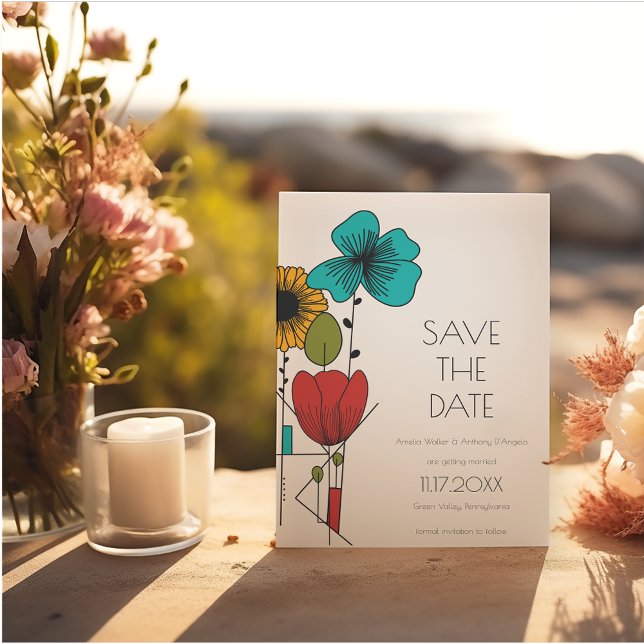 Contemporary Art Noveau Floral Save the Date Invitation (Creator Uploaded)