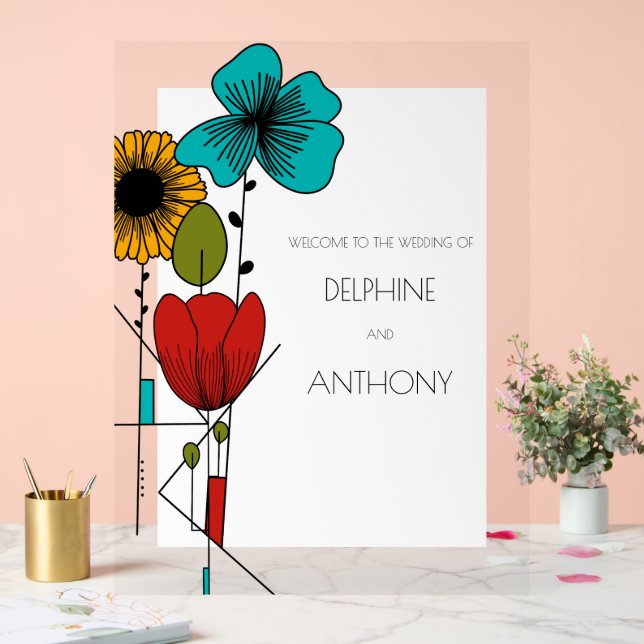 Contemporary Art Noveau Floral Wedding Acrylic Sign (Wedding)