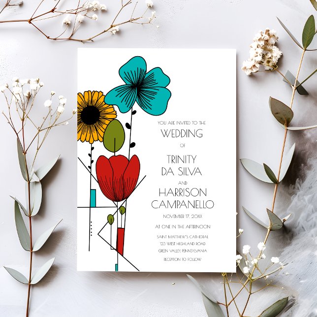 Contemporary Art Noveau Floral Wedding Invitation (Creator Uploaded)