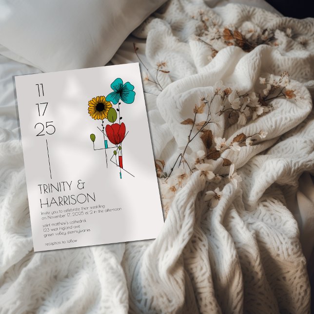 Contemporary Art Noveau Floral Wedding Invitation (Creator Uploaded)