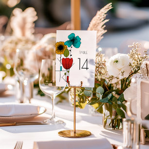 Contemporary Art Noveau Floral Wedding Table Number