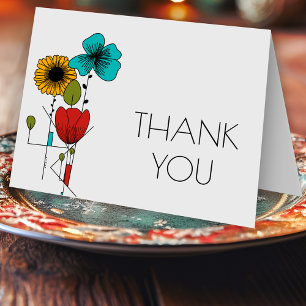 Contemporary Art Noveau Floral Wedding Thank You Card