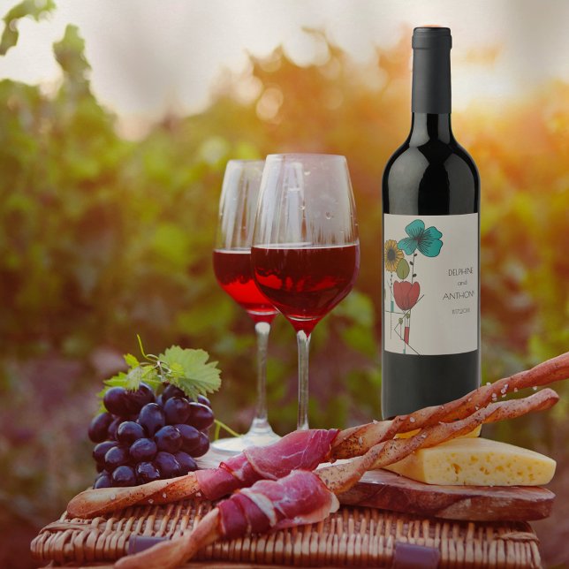 Contemporary Art Noveau Floral Wedding Wine Label (Creator Uploaded)