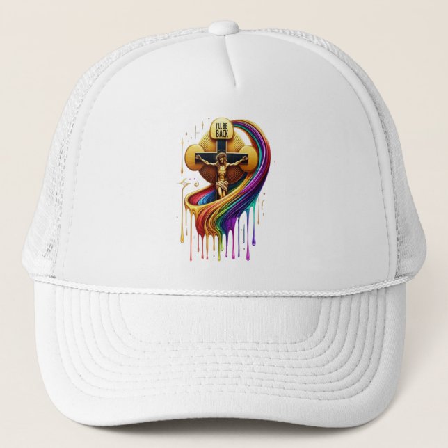 Contemporary Artistic Design of Crucified Figure Trucker Hat (Front)