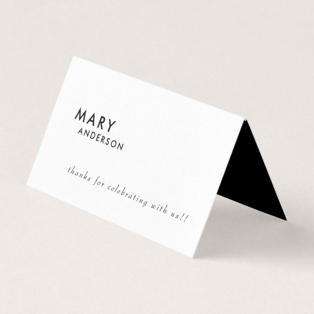 Contemporary B/W Personalised Wedding Place Card (Front)