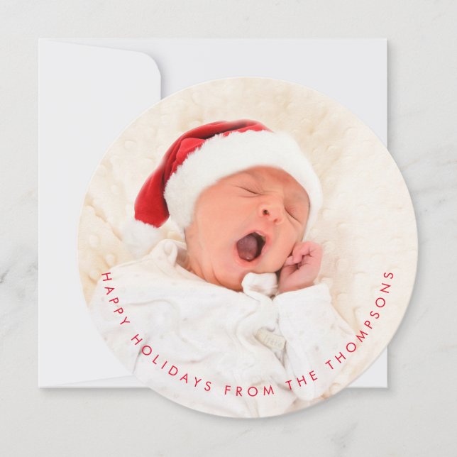 Contemporary Baby Photo Circular Merry Christmas Holiday Card (Front)