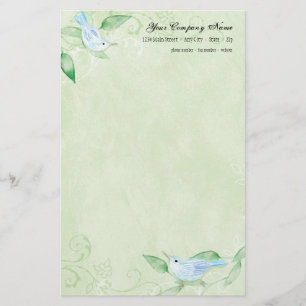 Contemporary Birds 'n Swirls Green Stationery