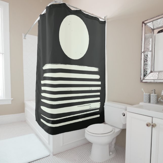 Contemporary Black and White Abstract Art Shower Curtain (In Situ)