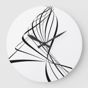 Contemporary Black and White Abstract Line Art Large Clock
