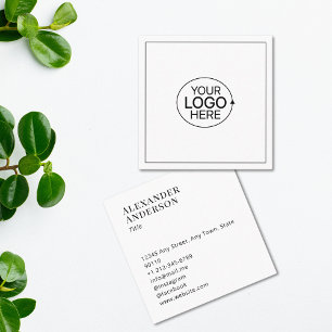 Contemporary Black and White Add Your Logo Simple Square Business Card