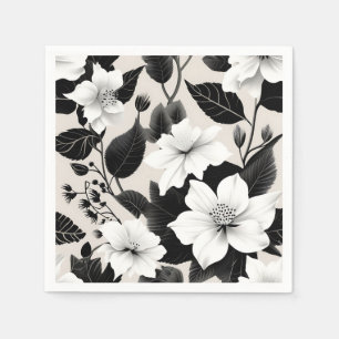 Contemporary Black and White Floral Napkin