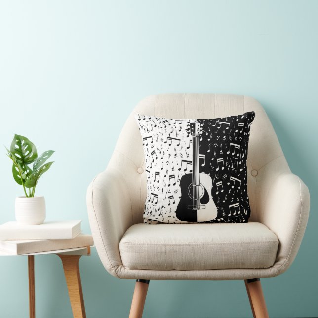 Contemporary black and white guitar and music note cushion (Chair)