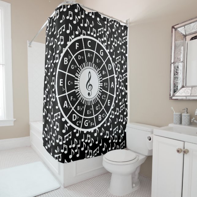Contemporary black and white music  design shower curtain (In Situ)
