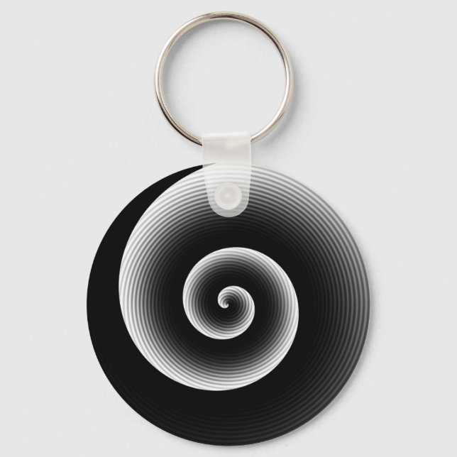 Contemporary Black and White Stylish Twirl Pattern Key Ring (Front)