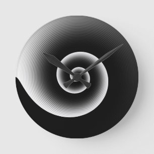 Contemporary Black and White Stylish Twirl Pattern Round Clock