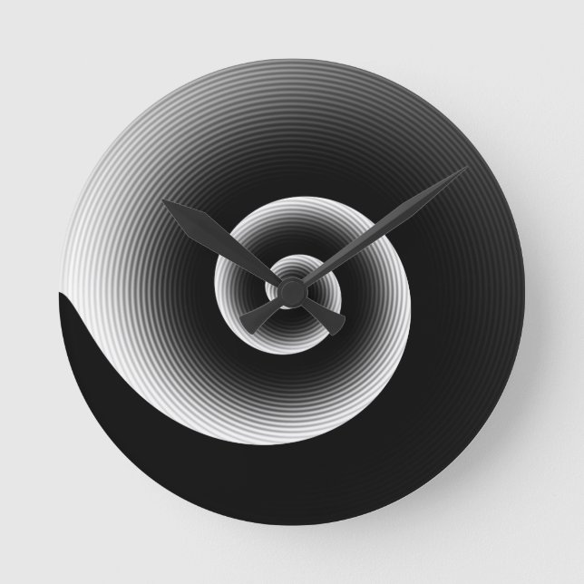 Contemporary Black and White Stylish Twirl Pattern Round Clock (Front)